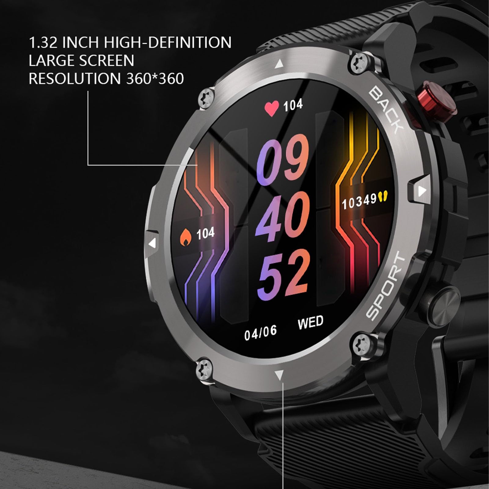 Findtime - Reloj inteligente para hombre, mujer, 1,32 pulgadas, smartwatch deportivo, monitor de sueño, reloj inteligente, podómetro, calorías, impermeable IP68, cronómetro GPS compartido, 20 modos