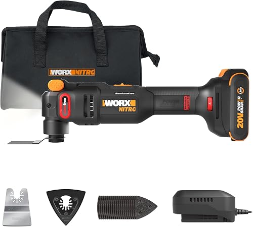 Cordless Oscillating Tool, 20V AntiVibe Sonicrafter, WX698L | 5° oscillation angle; Low-vibration build; variable speed; full accessory with battery for renovation cutting & sanding