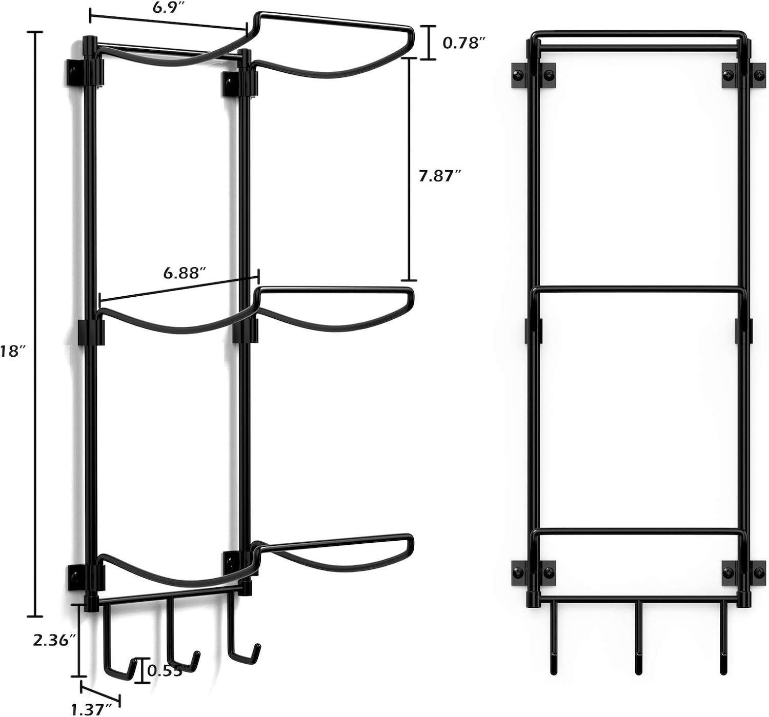 Suchek Yoga Mat Holder Wall Mount, Wall Rack Storage for Yoga Mat, Yoga Tiles, Foam Roller, with 3 Hooks for Hanging Yoga Strap, Resistance Bands, Home Gym Decor for Home Gym Organization (Black)