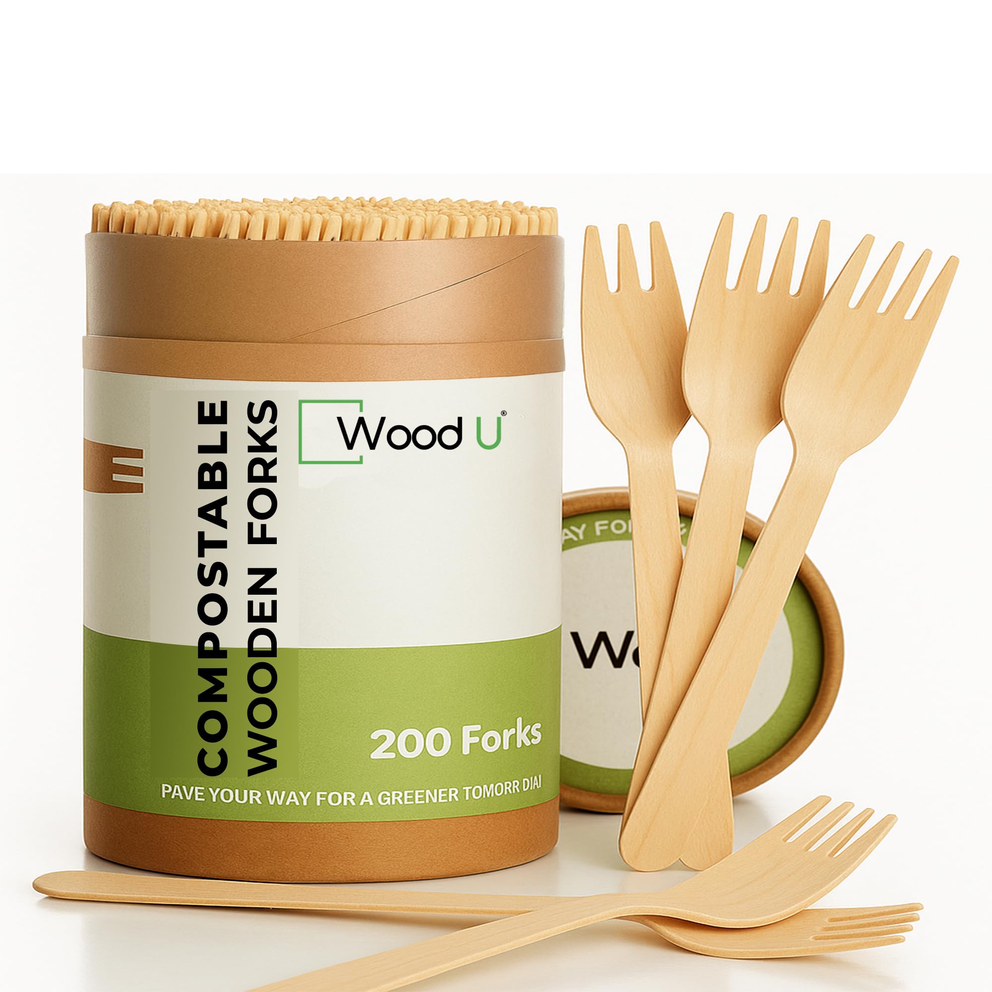 Disposable Wooden Forks by WoodU | 100% All-Natural, Eco-Friendly, Biodegradable, and Compostable - Pack of 200-6.5" forks cutlery utensils
