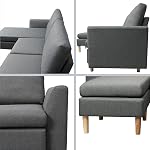 HOMA Fabric Sectional Sofa, L-Shape 3seat Sofa with Ottoman, Small Couch in Linen Fabric with Reversible Chaise, Apartment Couch for Small Space (Grey, 3seat+Ottoman)
