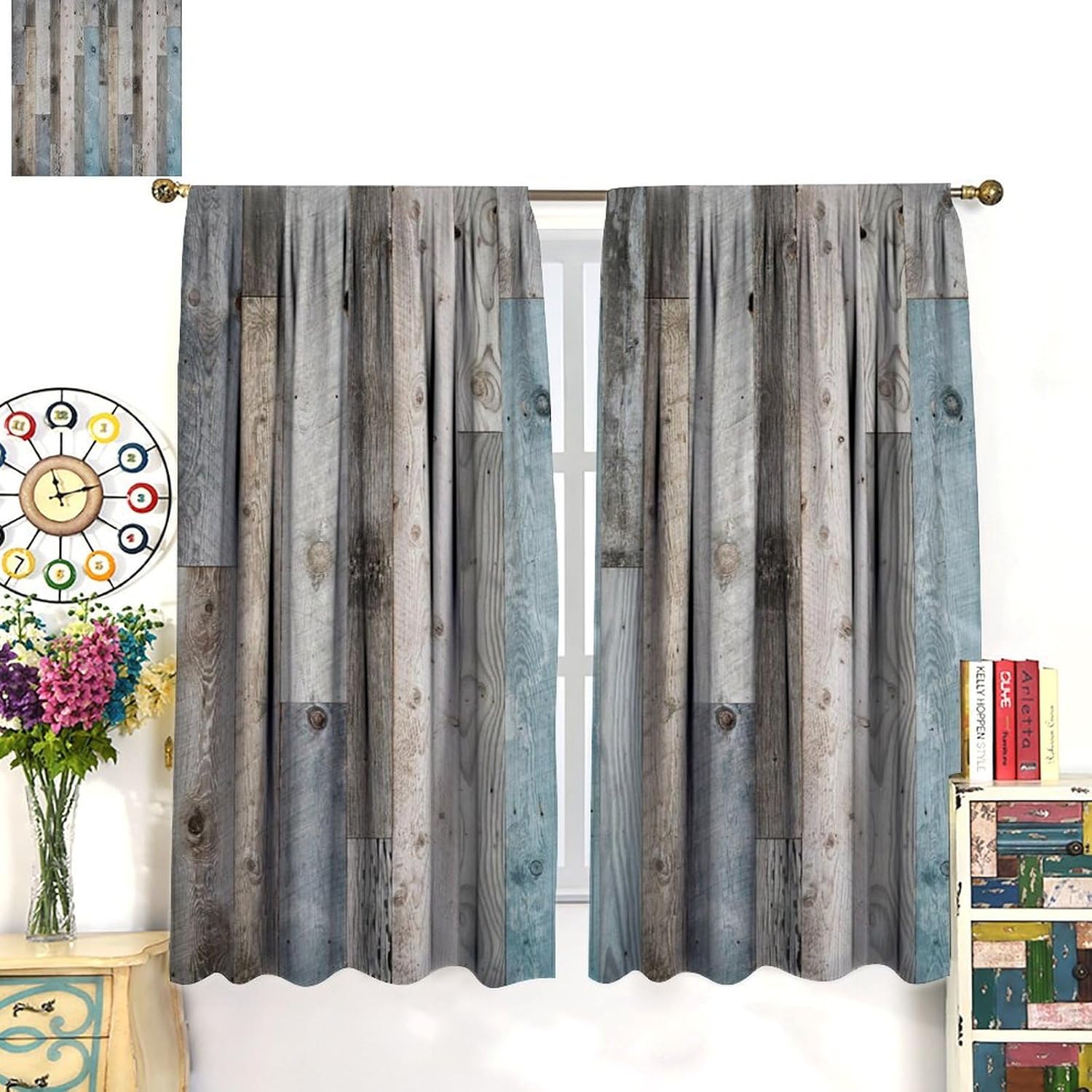 YCness Old Plank Door Curtains Rustic Farmhouse Wooden Cabin Rural Theme Art Printed Window Drapes for Bedroom Living Room Kitchen Decor Fabric Set 2 Panel 42x54 Inch 80% Shading Rate