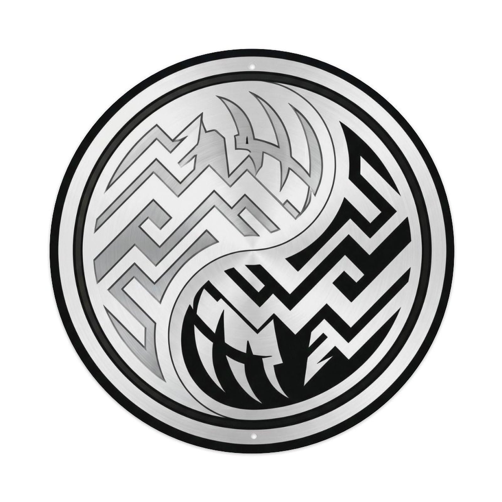 White Tiger Western Metal Qi Taoist Mythology Symbol Metal Tin Sign Plaque Wall Decor for Cafe, Man Cave, Club Bar, Office, Home Garden Round Metal Poster 8x8Inch