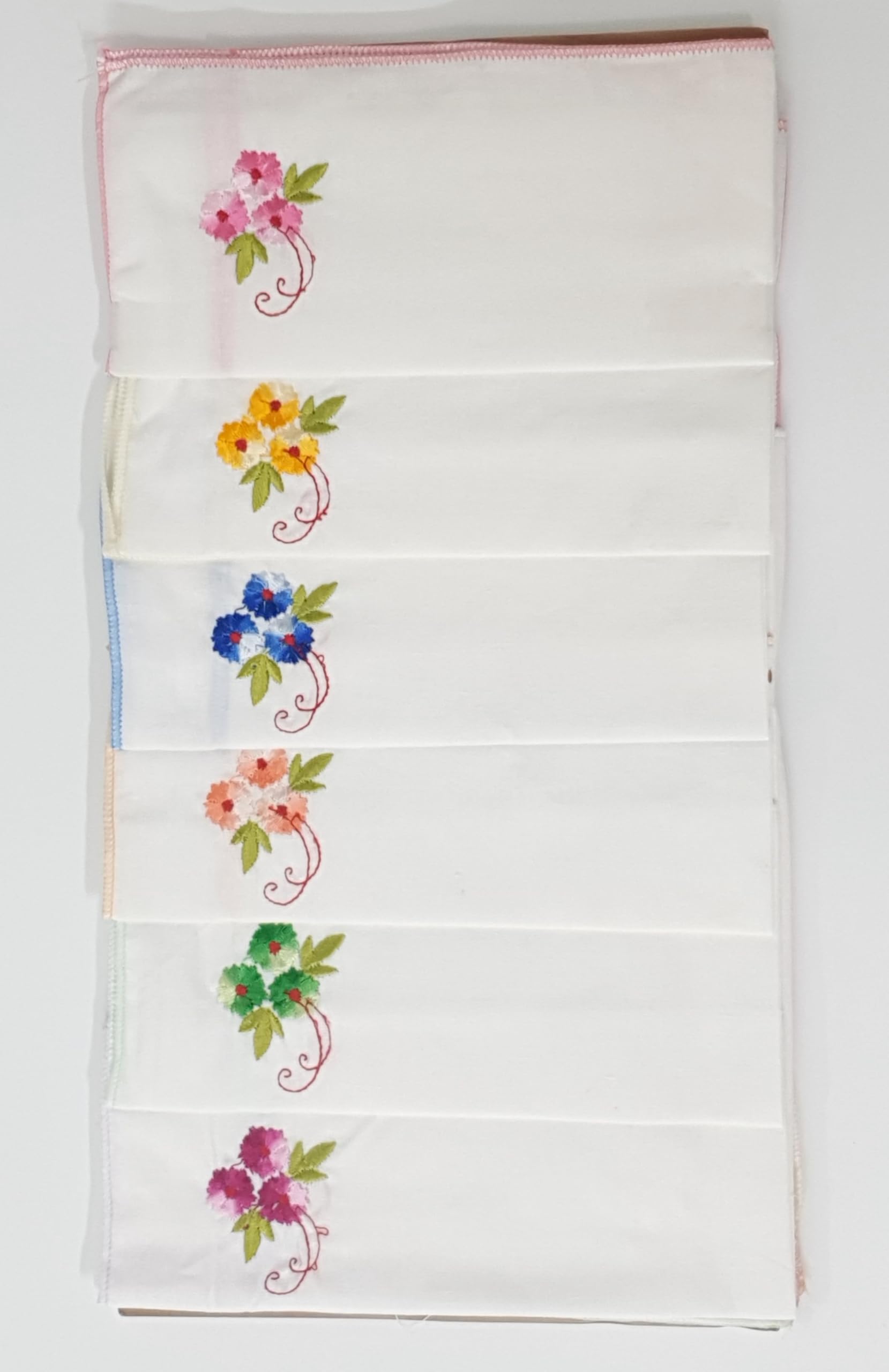 ANVIK Women/Lady Cotton Embroidery Floral Handkerchief .Hanky for Kids Girls for School Size 33cm by 33 cm (White) Pack of 6 - Image 7 thumbnail