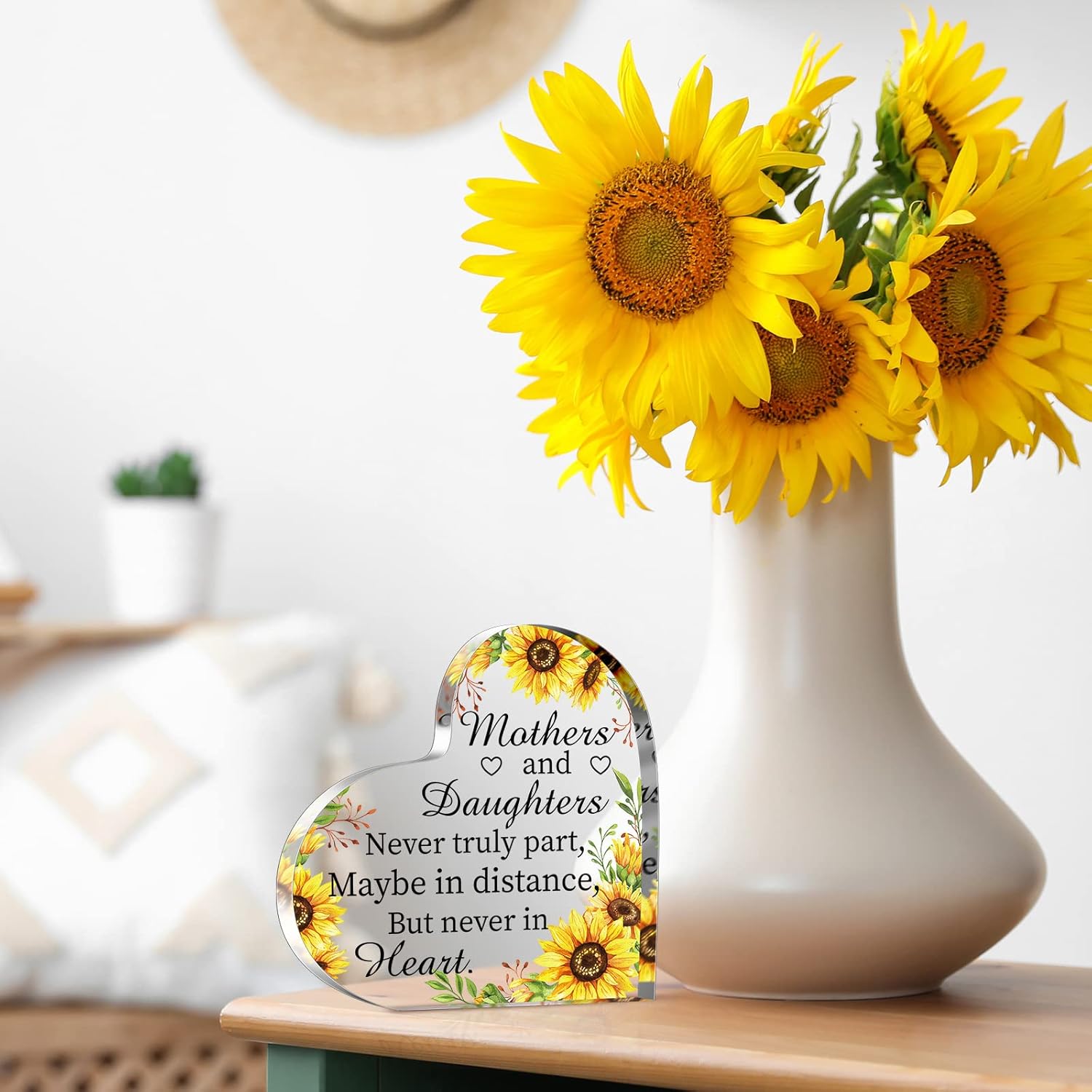 Jetec Gift for Mom from Daughter Son Christmas Acrylic Heart Shaped Block for Moms Heart Plaque Sign for Grateful Mother‘S Day Birthday Thanksgiving Gift Ideas(Mother and Daughter)