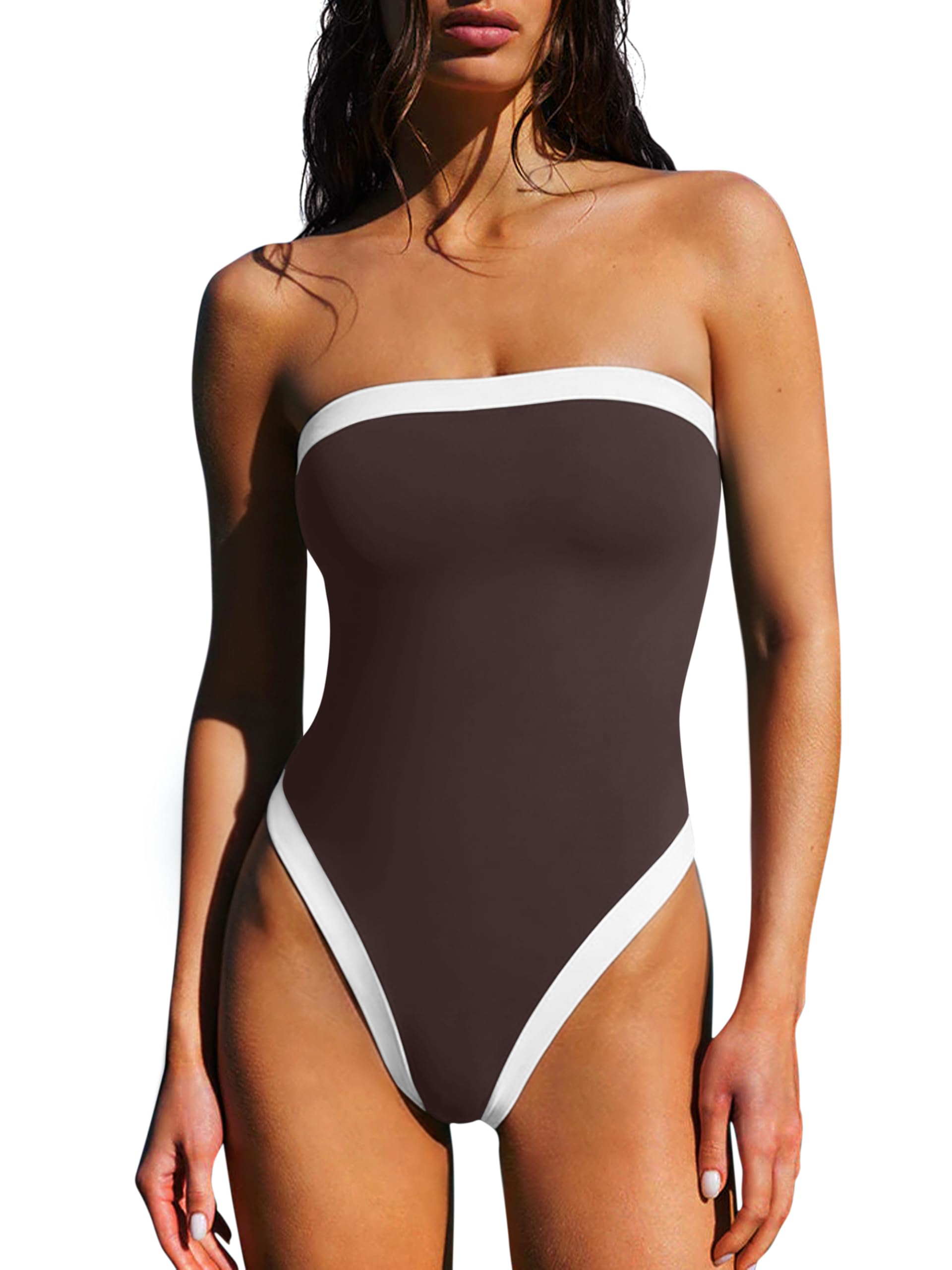 Photo 1 of ***STOCK PHOTO FOR REFERENCE ONLY***LASLULU Women's Tummy Control Swimsuit - Coffee, Large