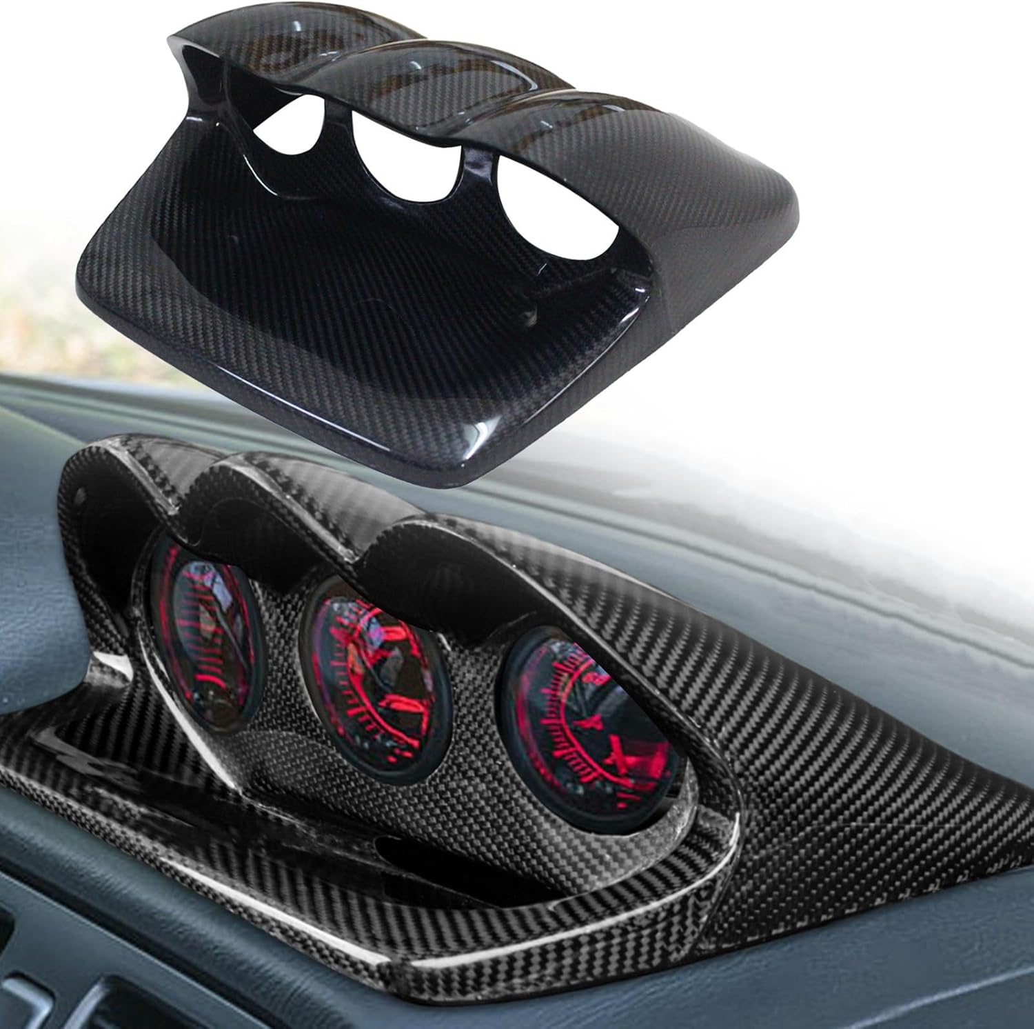 Car 60mm Real Carbon Fiber Triple Pillar Gauge Pod Compatible with Subaru Impreza WRX STI GDA GDB GG 2002-2007 (LHD)
