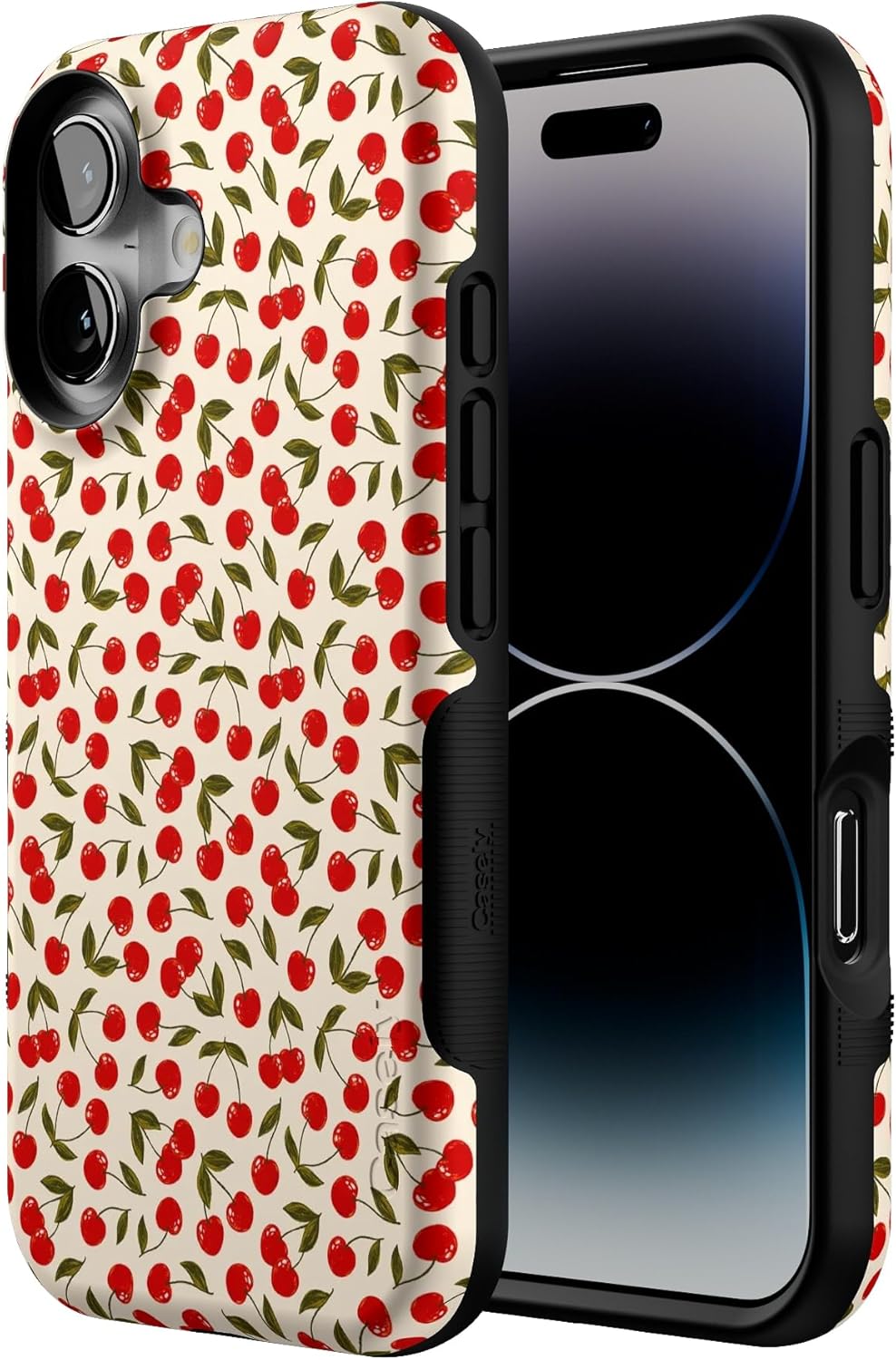 Casely iPhone 16 Case | Cherry on Top | Red Cherries | Bold Protective Design | Compatible with MagSafe