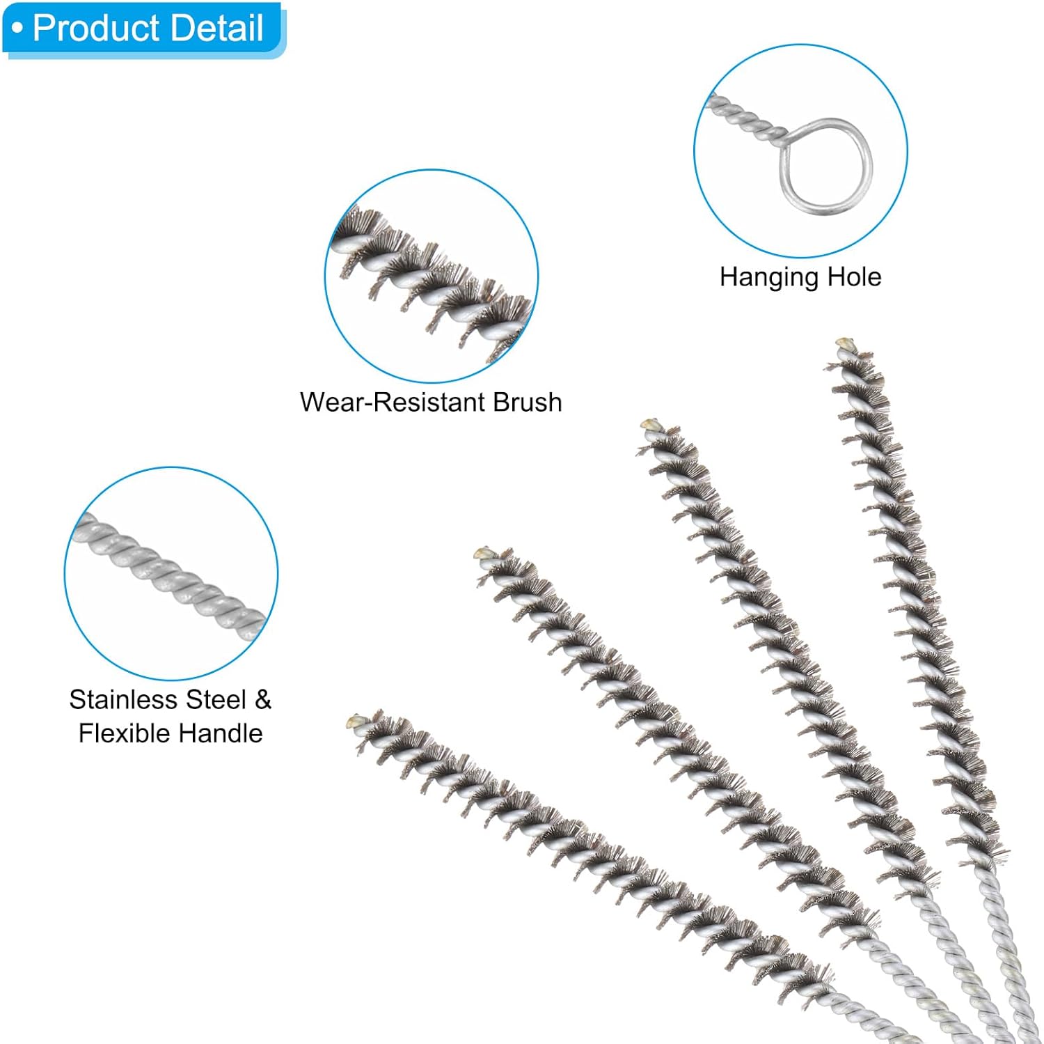 PATIKIL 12" Wire Tube Cleaner, 4Pcs 0.3" Diameter Stainless Steel Wire Tube Cleaner Pipe Cleaning Supplies for Auto Parts, Bottles, Tubes, Silver Tone