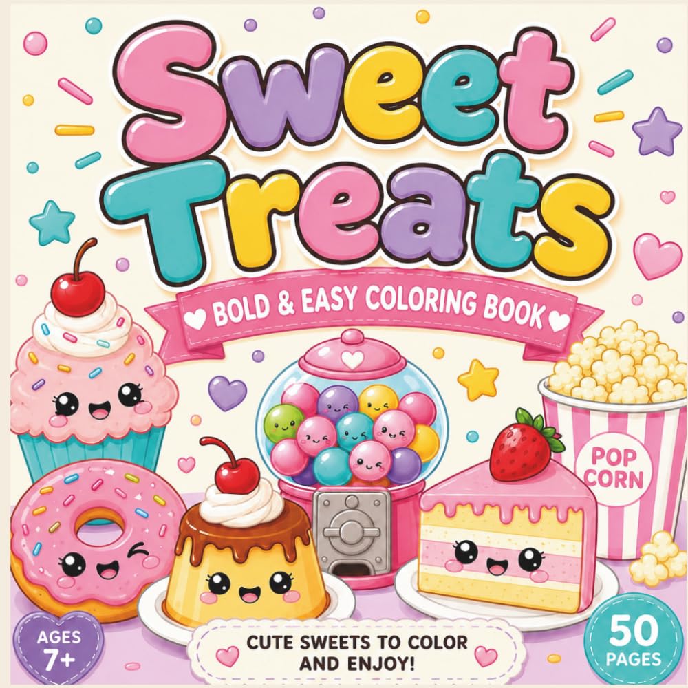 Sweet Treats: Bold & Easy Coloring Book 50 pages