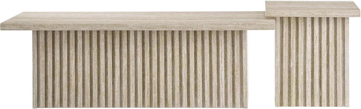 Modway Render Faux Travertine Slatted Nesting Coffee Table Set in Travertine - 2 Piece Low Profile Coffee Table Mid Century Modern - Abstract Coffee Tables for Living Room - Nested Accent Tables