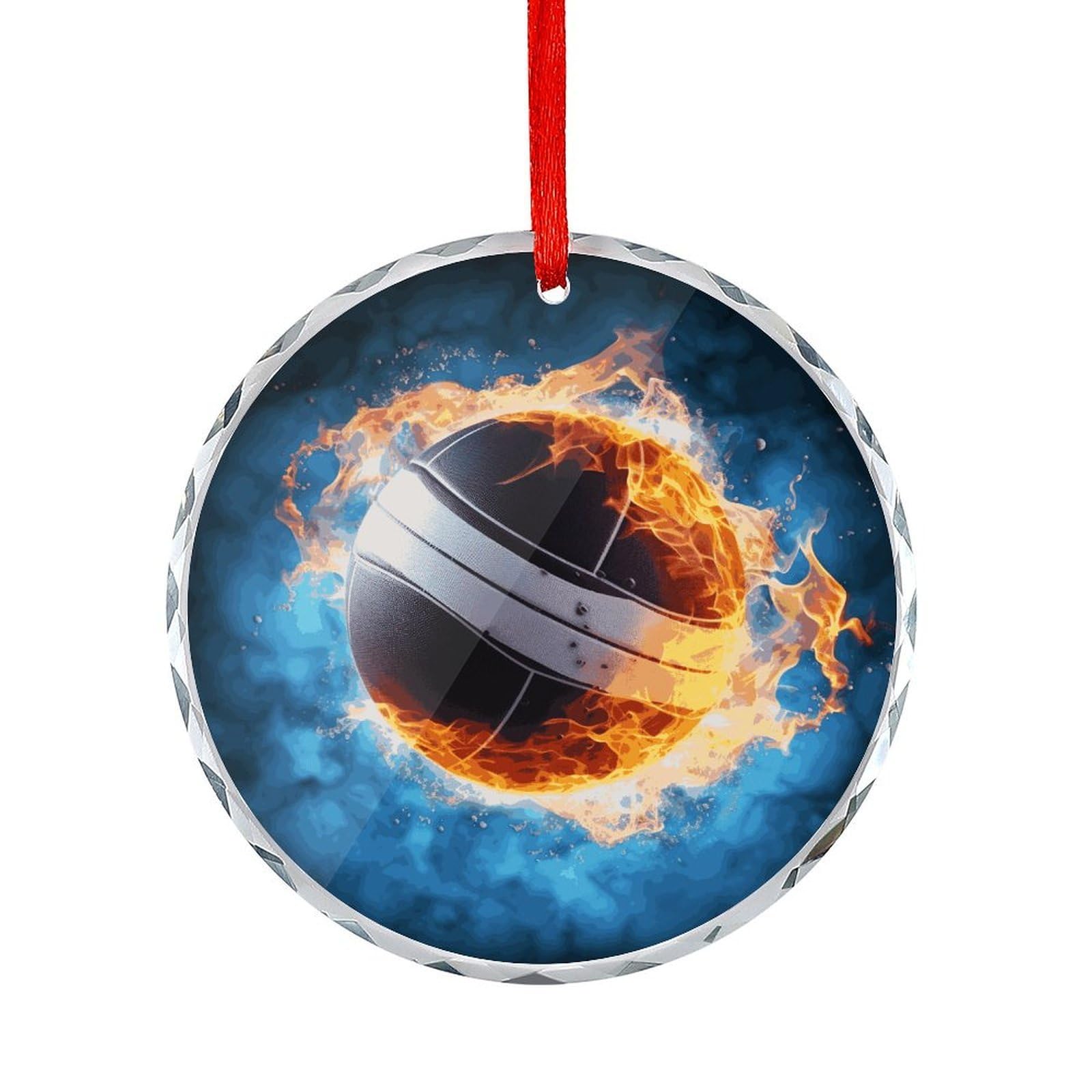 Btcowzrv Style Ice And Fire Volleyball Round Ornament Hanging Pendant Decor