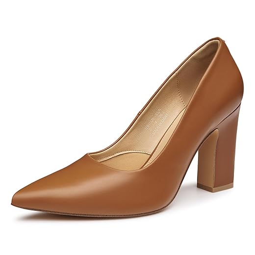 Trary Heels for Women Closed Pointed Toe Chunky Pumps Shoes Women Block High Heels Comfortable Slip-On Dress Office Party Wedding Shoes 3.54" Heel