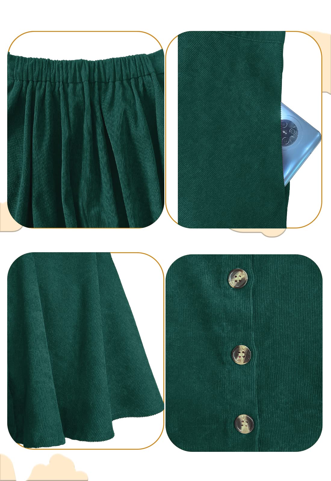 Alaster Queen Mini jupe patineuse plissée vintage en velours côtelé avec poches pour femme