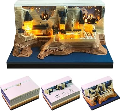 3D Time Piece Calendar 2027 3D Tear Away Art Memo Pad Notepad Desk Calendar with Light,3D Art Calendar Desktop Decoration Gift for Christmas Castle