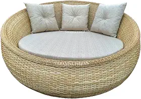 Poltrona Redonda Chase Cor Palha Sofá Redondo Namoradeira Jardim área Externa e Interna Varanda
