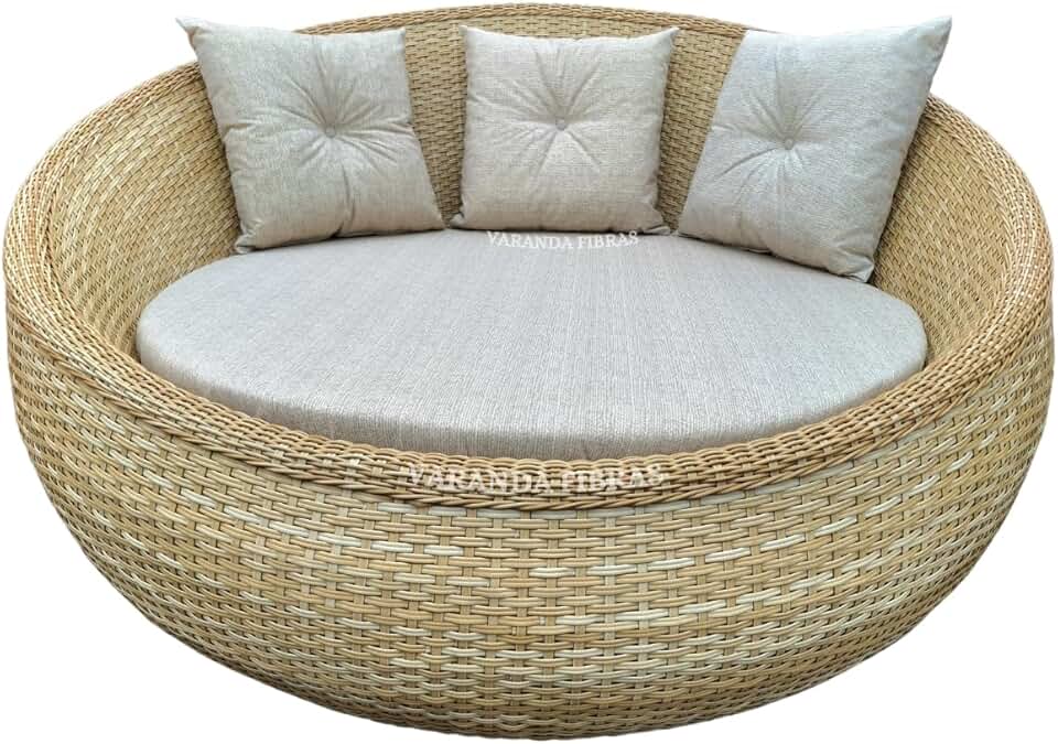 Poltrona Redonda Chase Cor Palha Sofá Redondo Namoradeira Jardim área Externa e Interna Varanda