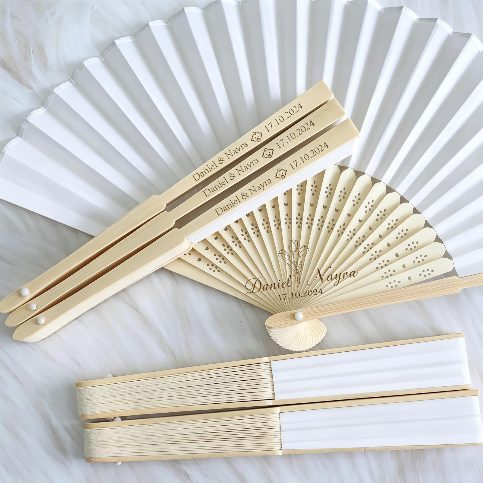 Personalized Wedding Fans - White Handheld Folding Fans for Wedding Favors, Customized Gift for Guest, Bridal Shower, Summer Party Decorations (Pack of 10)