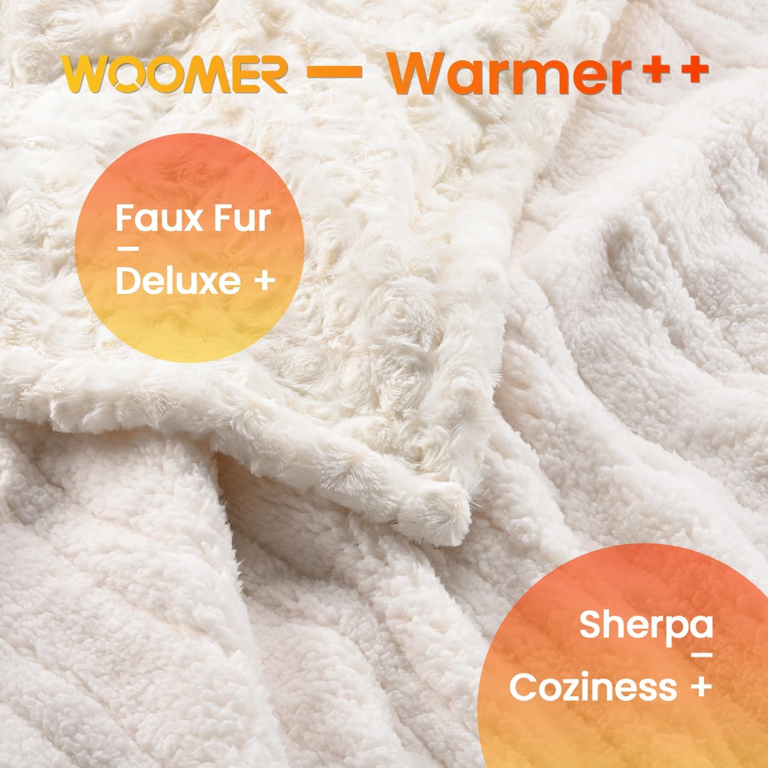 WOOMER Heated Blanket King Size 100" x 90", Electric Blanket with Dual Controls, 0.5-12 Hours Timer & 10 Heating Levels, ETL Certified, White Rose Patterns Faux Fur & Sherpa, Machine Washable - Image 2