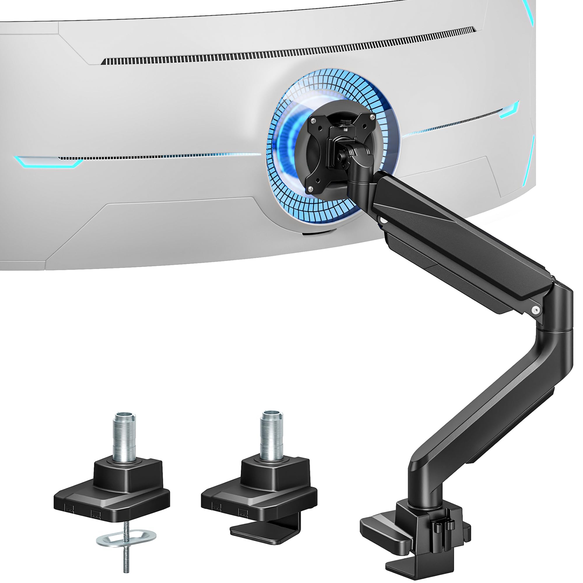 ARES WING Monitor Halterung für 17"-49" Flach Curved Bildschirm, Höhenverstellbar Bildschirmhalterung, Einzel Monitor Arm Traglast Max 18 kg, 75/100mm Vesa Halterung, Tischhalterung,Schwarz