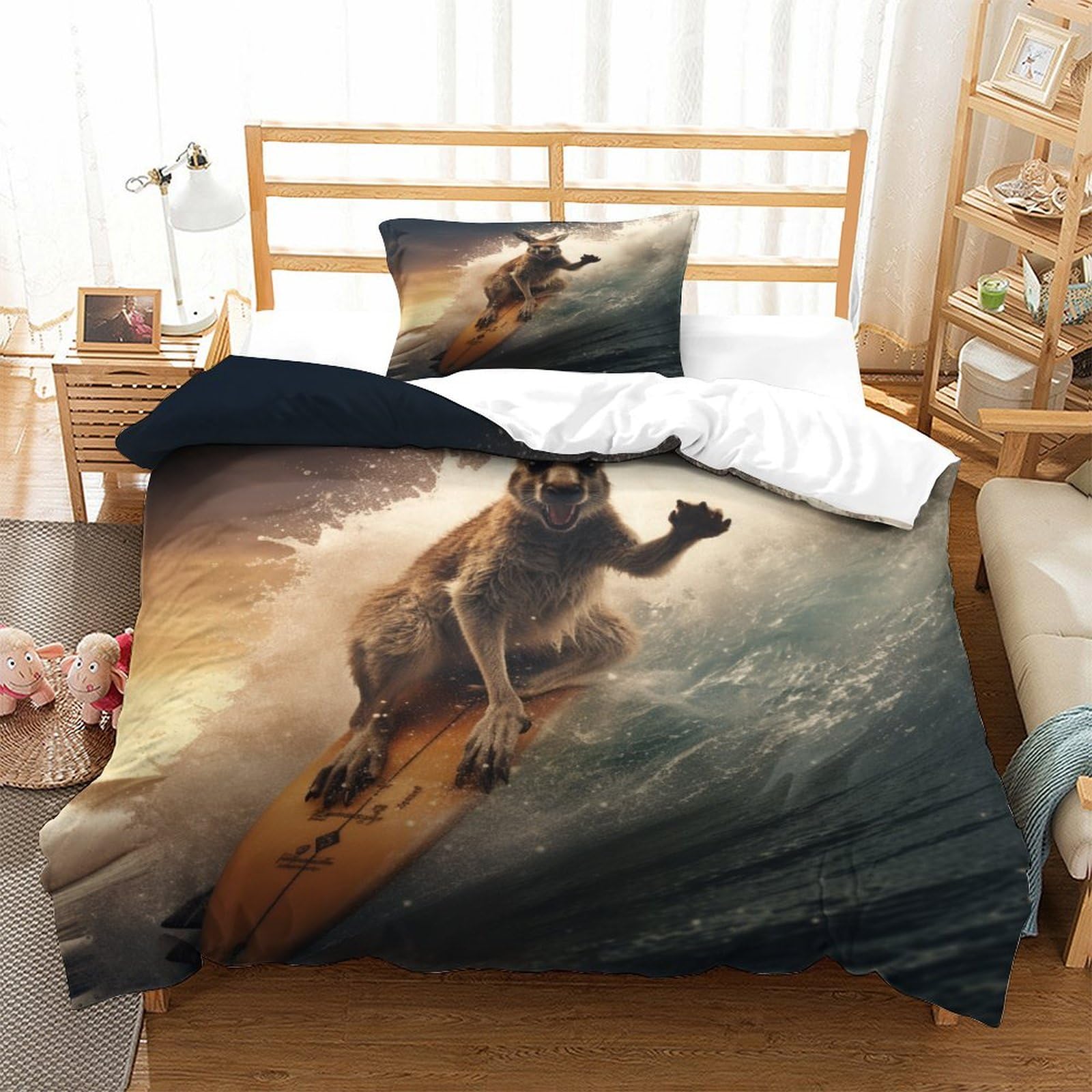 P1S9U7W5Y Dynamic Surfing Animal 3D Printed 3 Piece Microfiber Duvet Cover Set Bedroom Decor Surf Motif Bedding Set for Adults/Teens Soft Breathable Gift Single（135x200cm）
