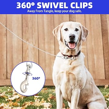 PUPTECK Outdoor Dog Run Cable for Small to Large Dogs up to 125lbs, Heavy Duty Tie Out Cable Trolley System with Runner Pulley Cable Zip Line for Yard, Camping, Long Lead Chain Leash