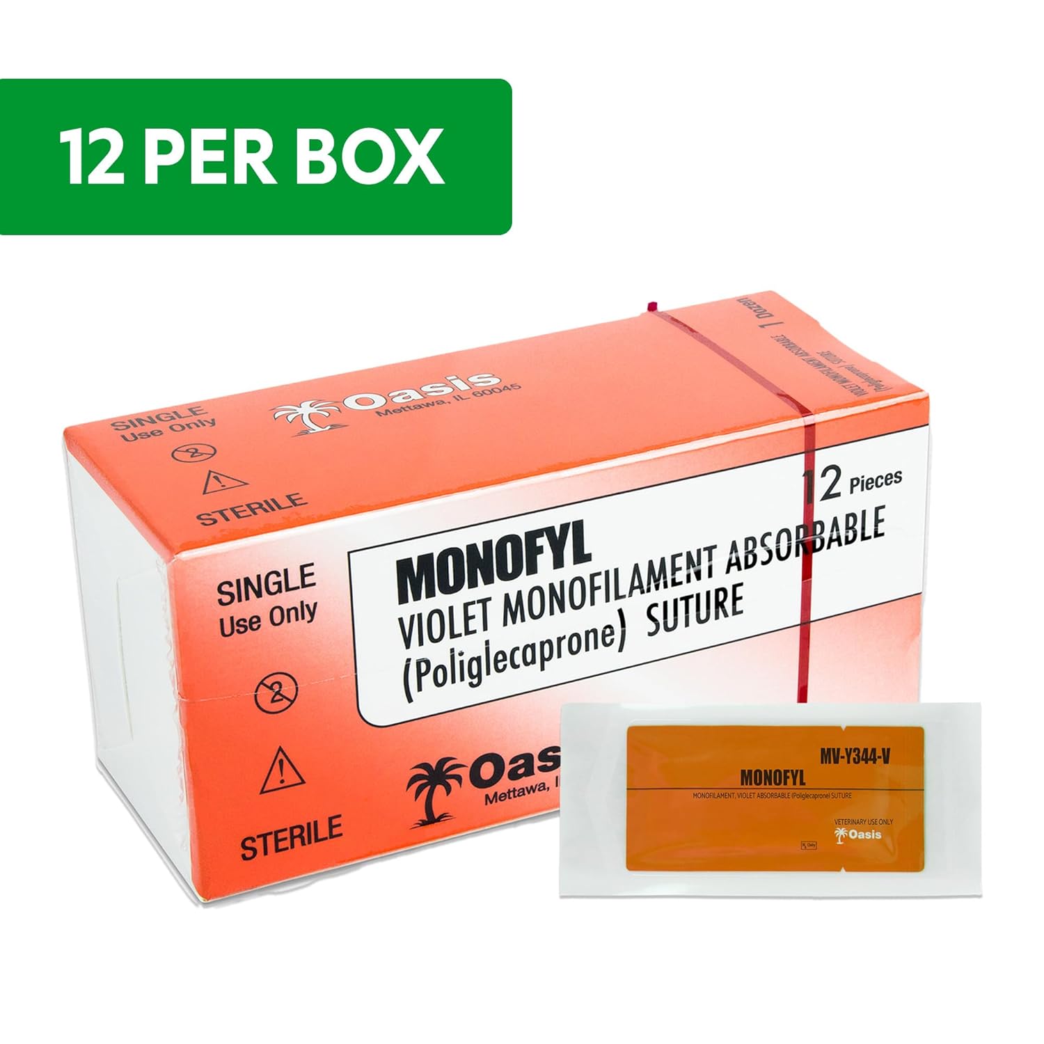 Oasis Vet Monofyl (Poliglecaprone) Synthetic Absorbable Monofilament Suture, 3-0, (CT-1) 1/2 37mm Round Bodied Needle, 75cm, 12/Box, Veterinary Use