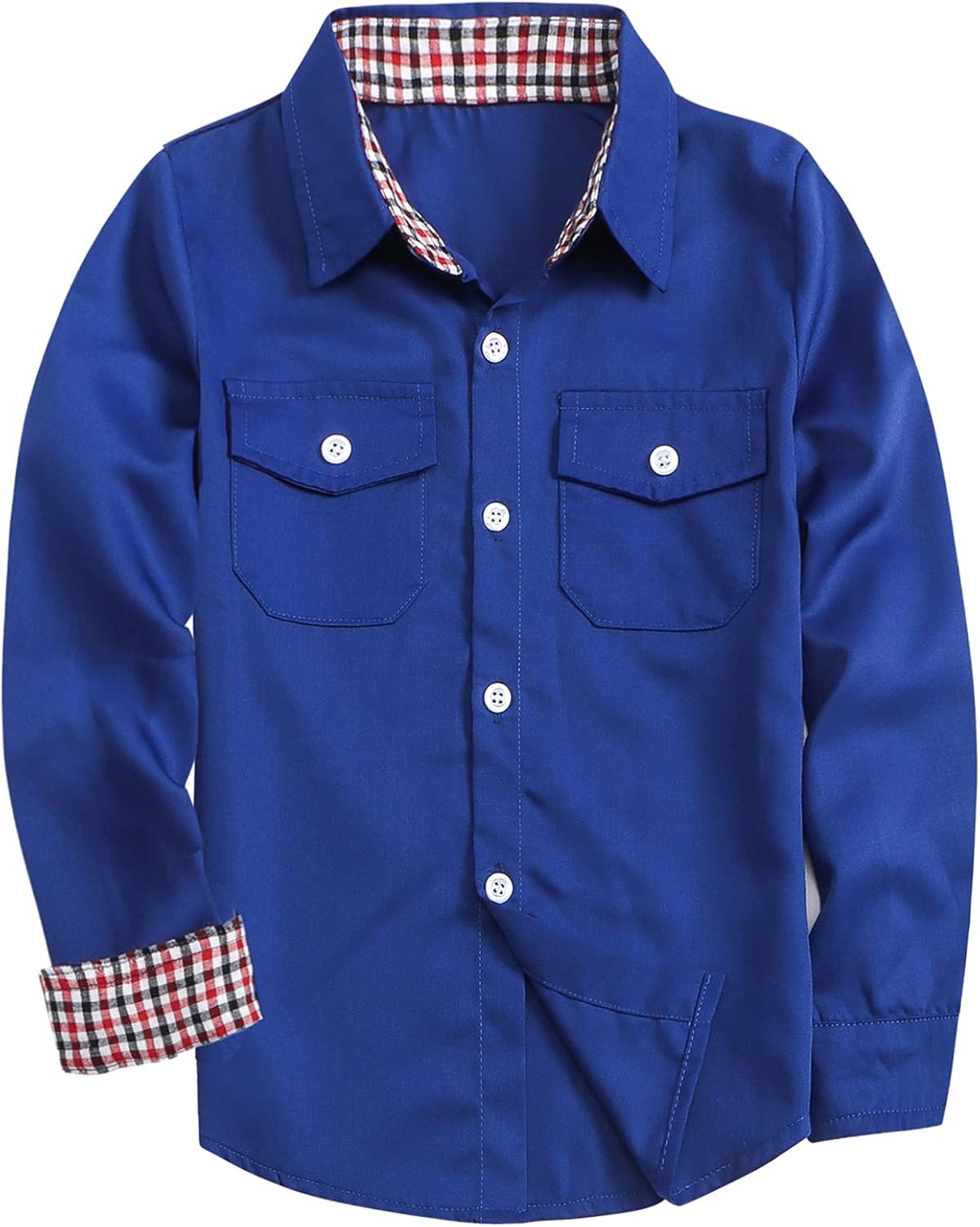 SANGTREE Mens and Boys Cotton Button Down Shirts Long Sleeves Western Shirt with Double Chest Pockets