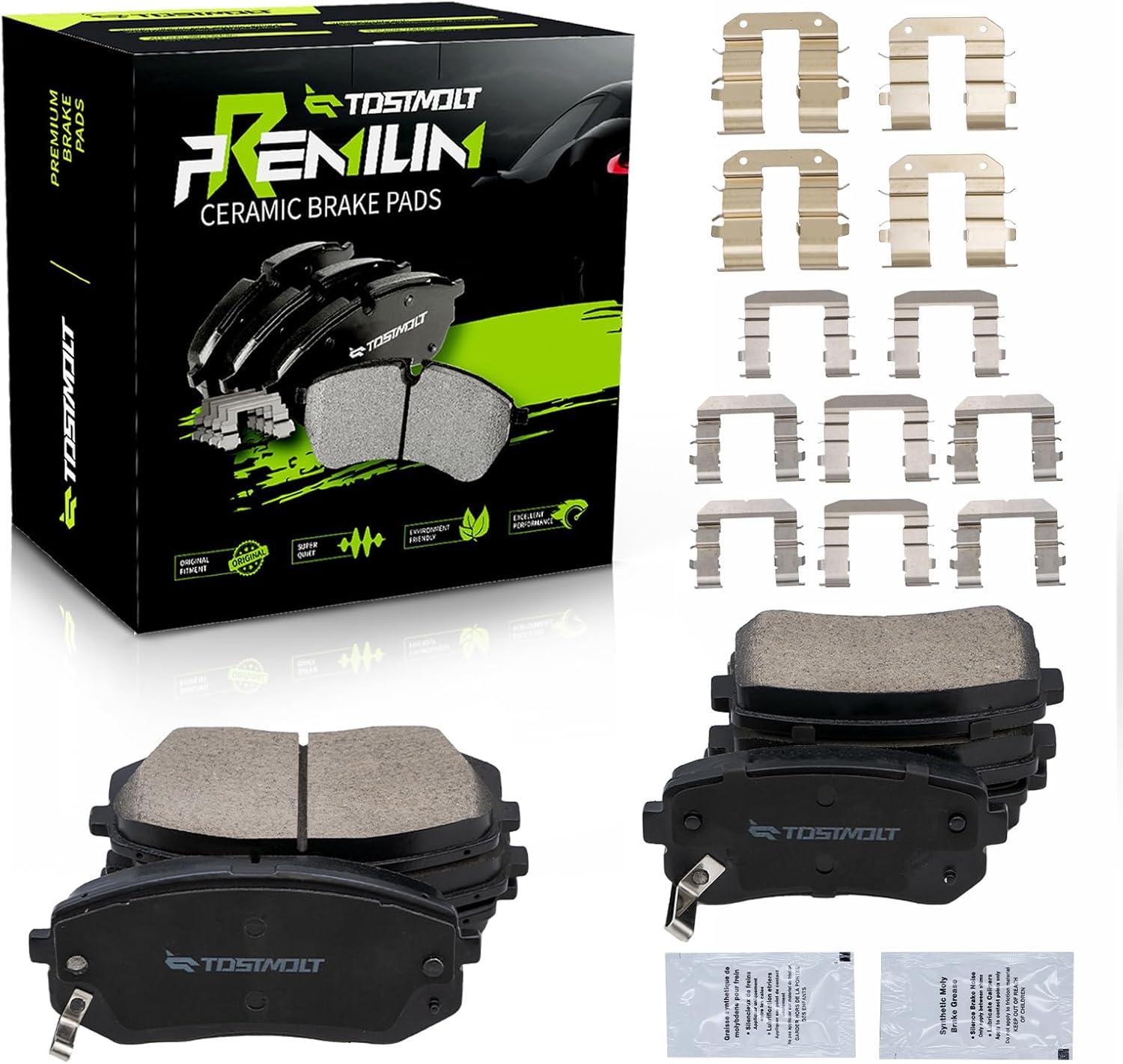 New 8pcs Complete Front+Rear Super Quiet Shimmed Slotted Ceramic Disc Brake Pads w/Hardware Fit 13-15 Tucson 10-12 AWD 16-17 Fuel Cell 12-16 Sportage 11 AWD 14-16 Cadenza Manual Parking Brake
