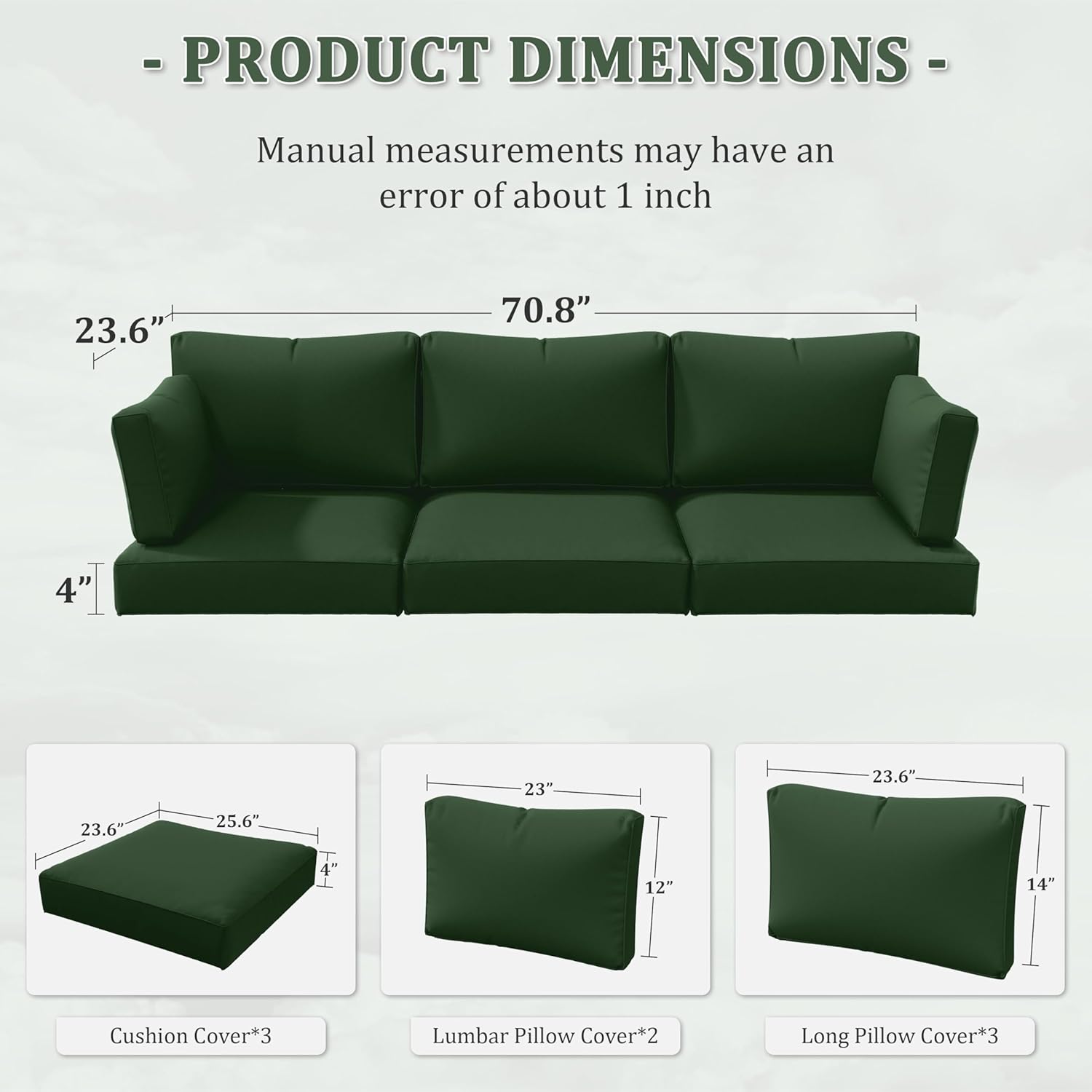8 Pcs Outdoor Patio Cushion Covers, Replaceable Waterproof Furniture Covers, Outdoor Non-Slip Covers with Zippers, Covers Only, Green