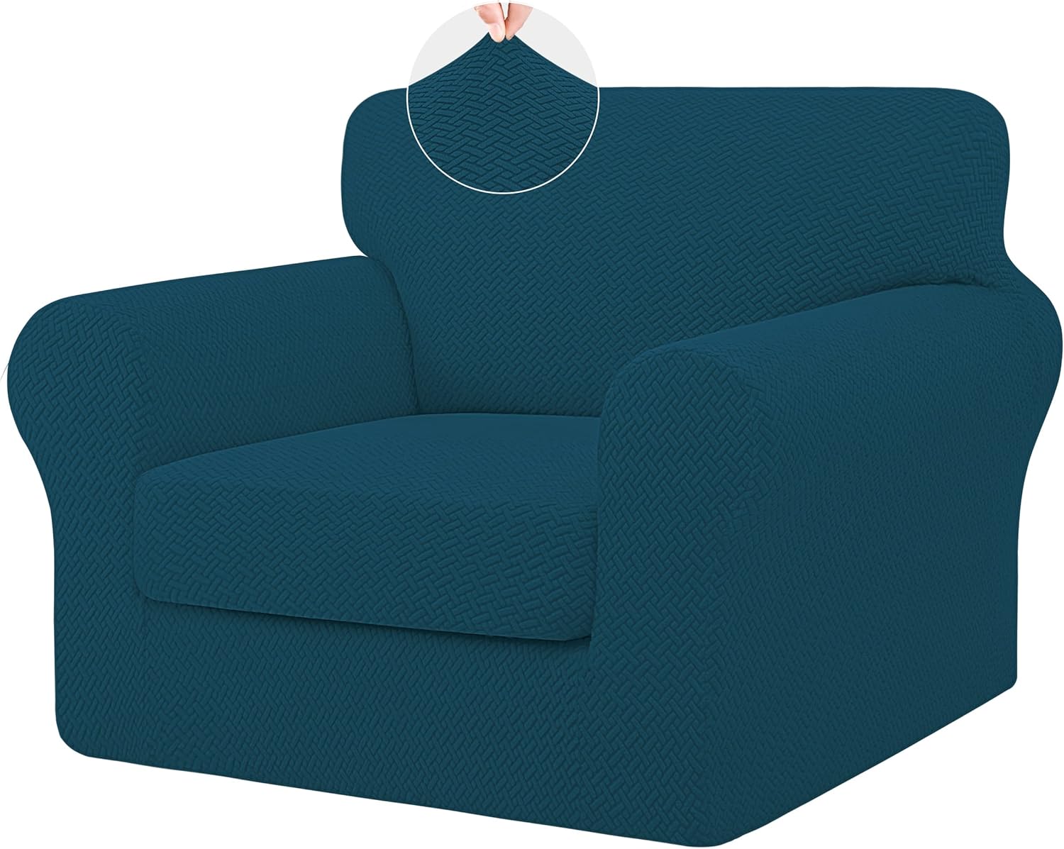 ISSUNTEX 2 Pieces High Stretch Thicken Chair Couch Covers, Soft Sofa Slipcover for 1 Separate Cushion Couch, Jacquard Fabric Elastic Sofa Cover Furniture Protector for Dogs (Chair, Peacock Blue)