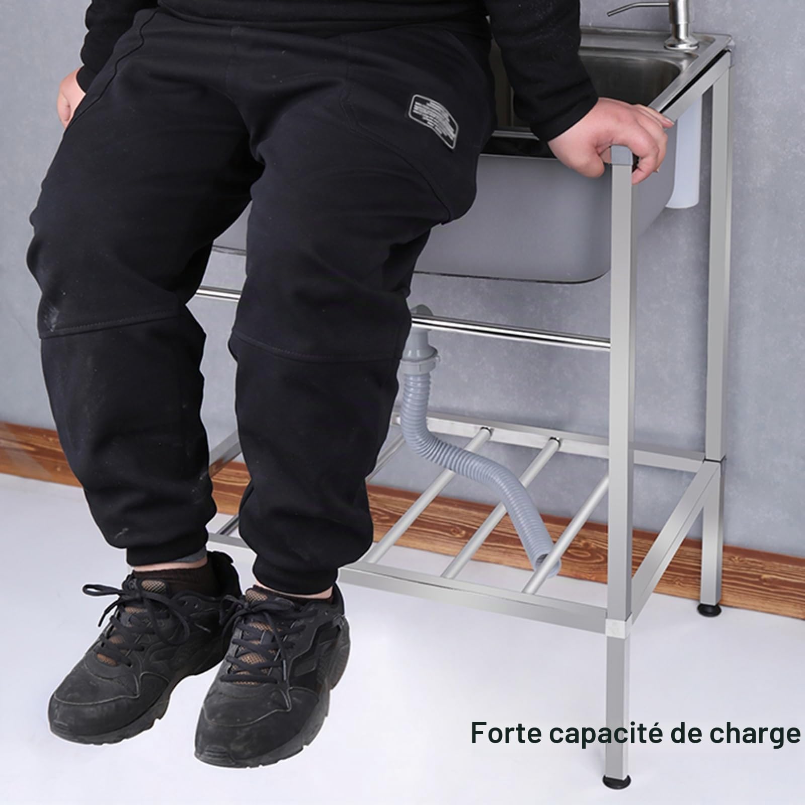 Professionnel Évier De Jardin Extérieur, Évier Inox 1 Bac, Ensemble De Cuisine Commercial Avec Robinet Et Tuyau, Pour Buanderie, Garage, Restaurant (Color