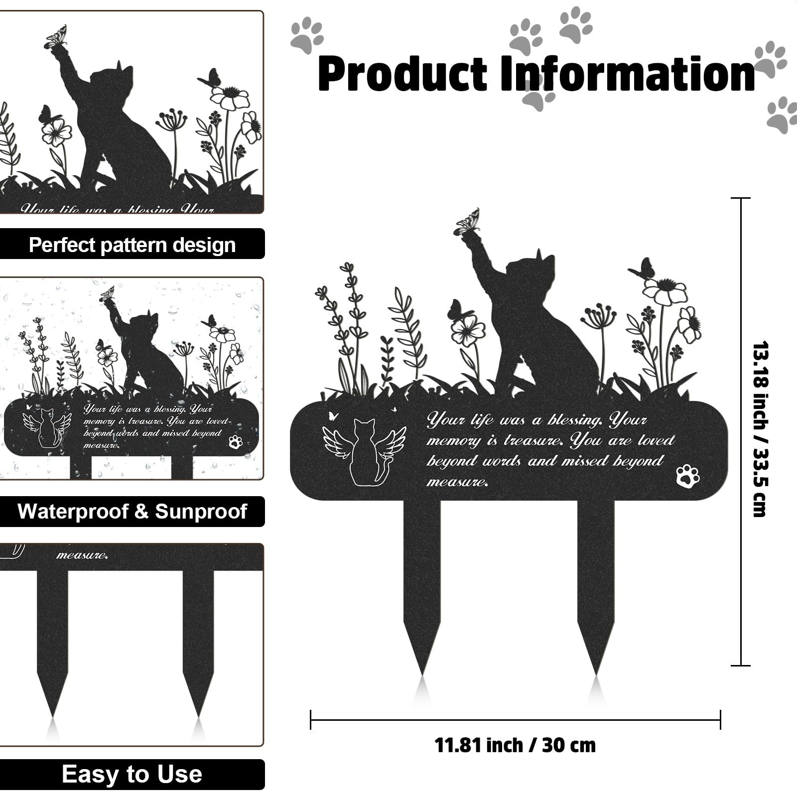 Rngmsi Pet Grave Markers - Metal Cat Memorial Plaque, Waterproof Cemetery Stakes, Pet Headstone (13.4 x 12 in)