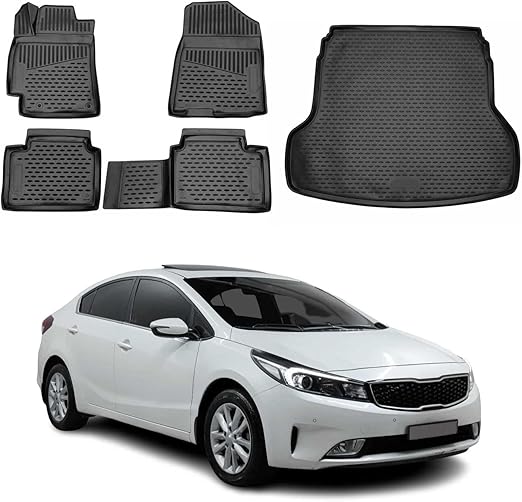 OMAC Custom Floor Mats & Cargo Liners for Kia Forte 2019-2024 Black 5 Pcs