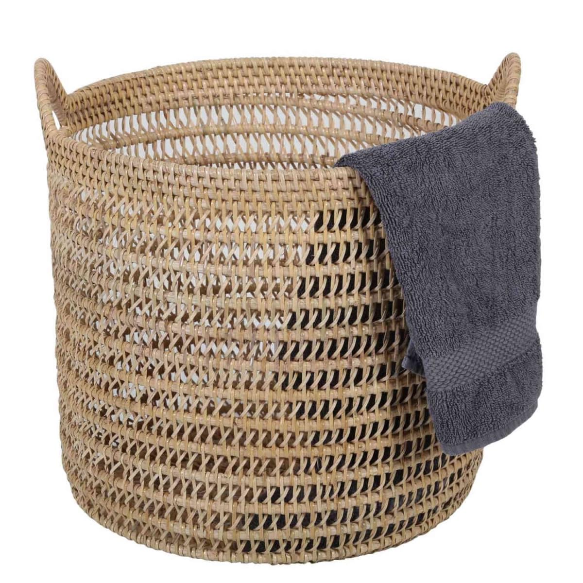 Casa Moro Rattan Korb Aufbewahrung geflochten Eda Natur Wäschekorb mit Henkel Allzweckkorb rund Größe M