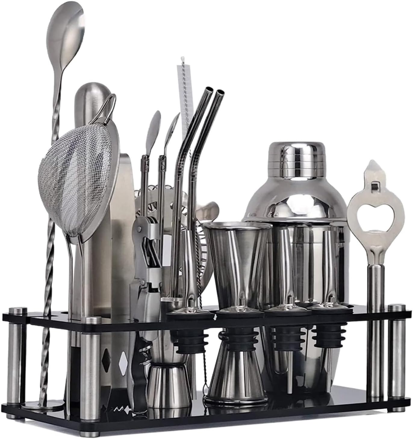 Set de Coctelería RUVOO 20 Piezas con Soporte Acrílico 350ml