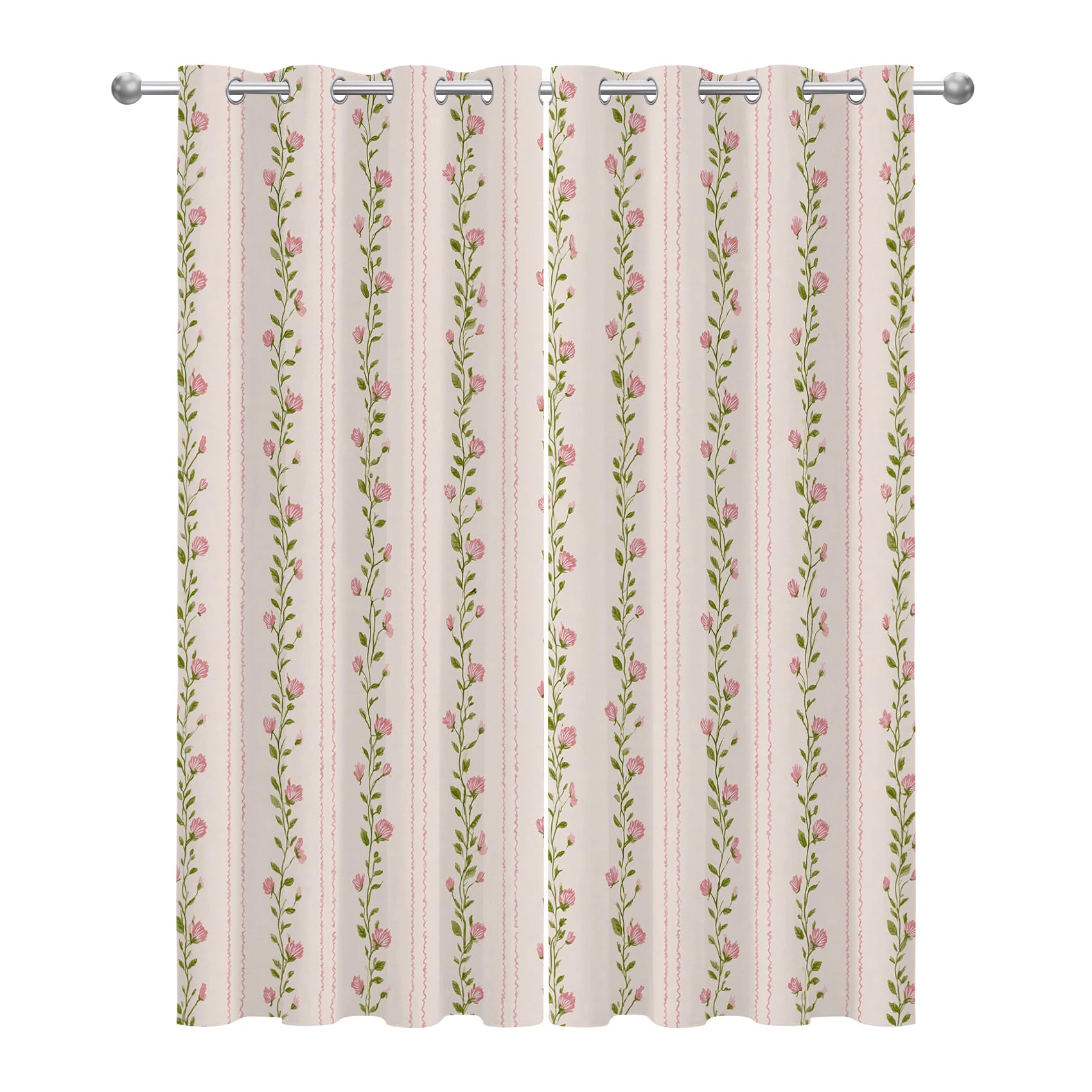 Mistela Blickdichte Vorhänge Mit Ösen Rosa Blume - Verdunklungsvorhänge Blume Mädchen Kokett Vorhänge Schlafzimmer Fenstervorhang - 2er Set - H200 x B140cm, Rosa Grün