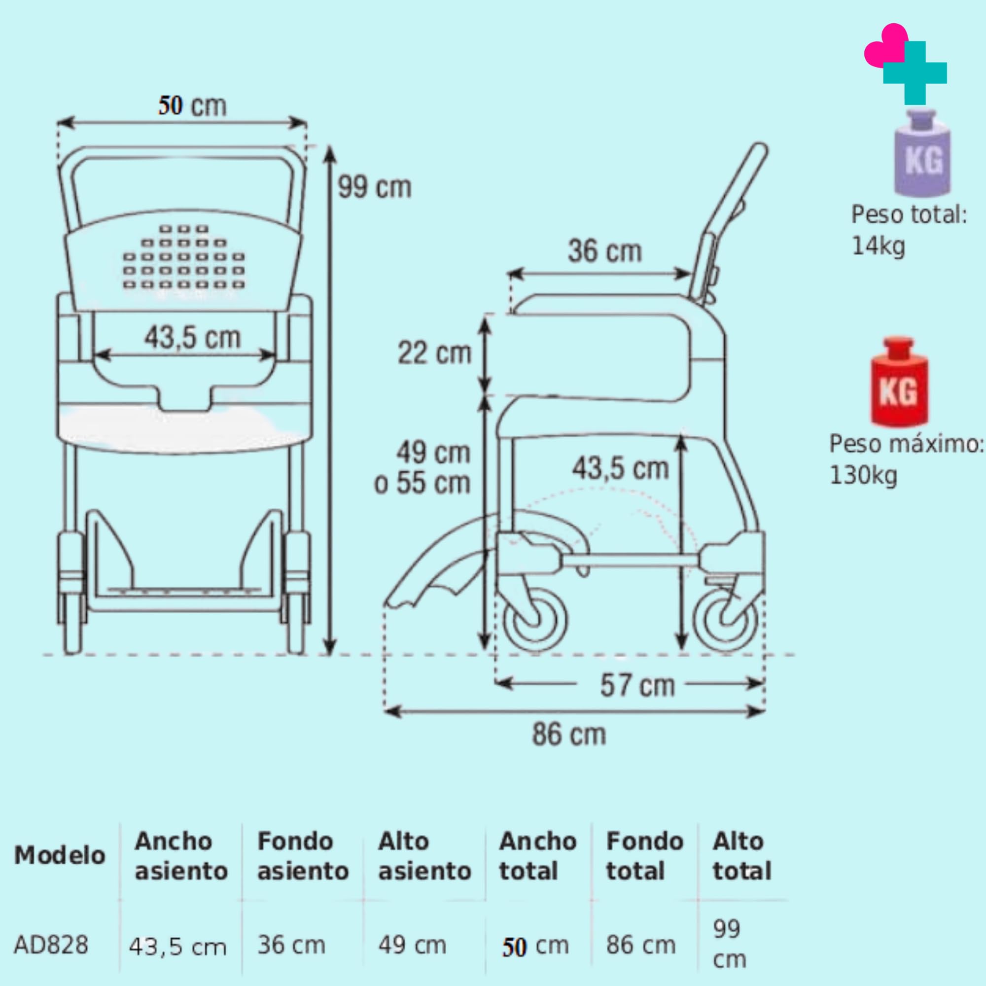 Silla de Ducha y WC con Ruedas | Silla Baño con Inodoro Integrado | Silla Ortopédica con Reposabrazos y Respaldo | Frenos de Seguridad | para Personas Mayores y Movilidad Reducida