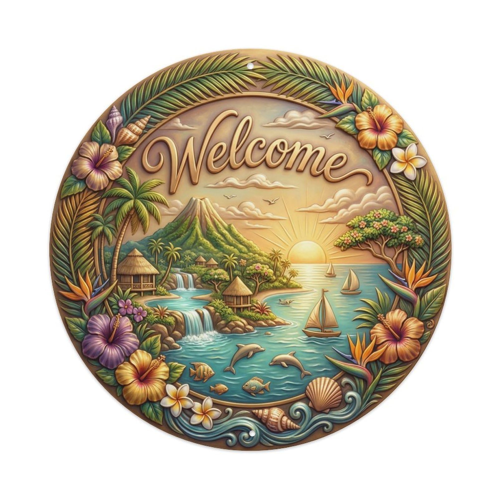 Tgrcjimh Style Metal Tin Sign Tropical Utopia Welcome Ideal Paradise