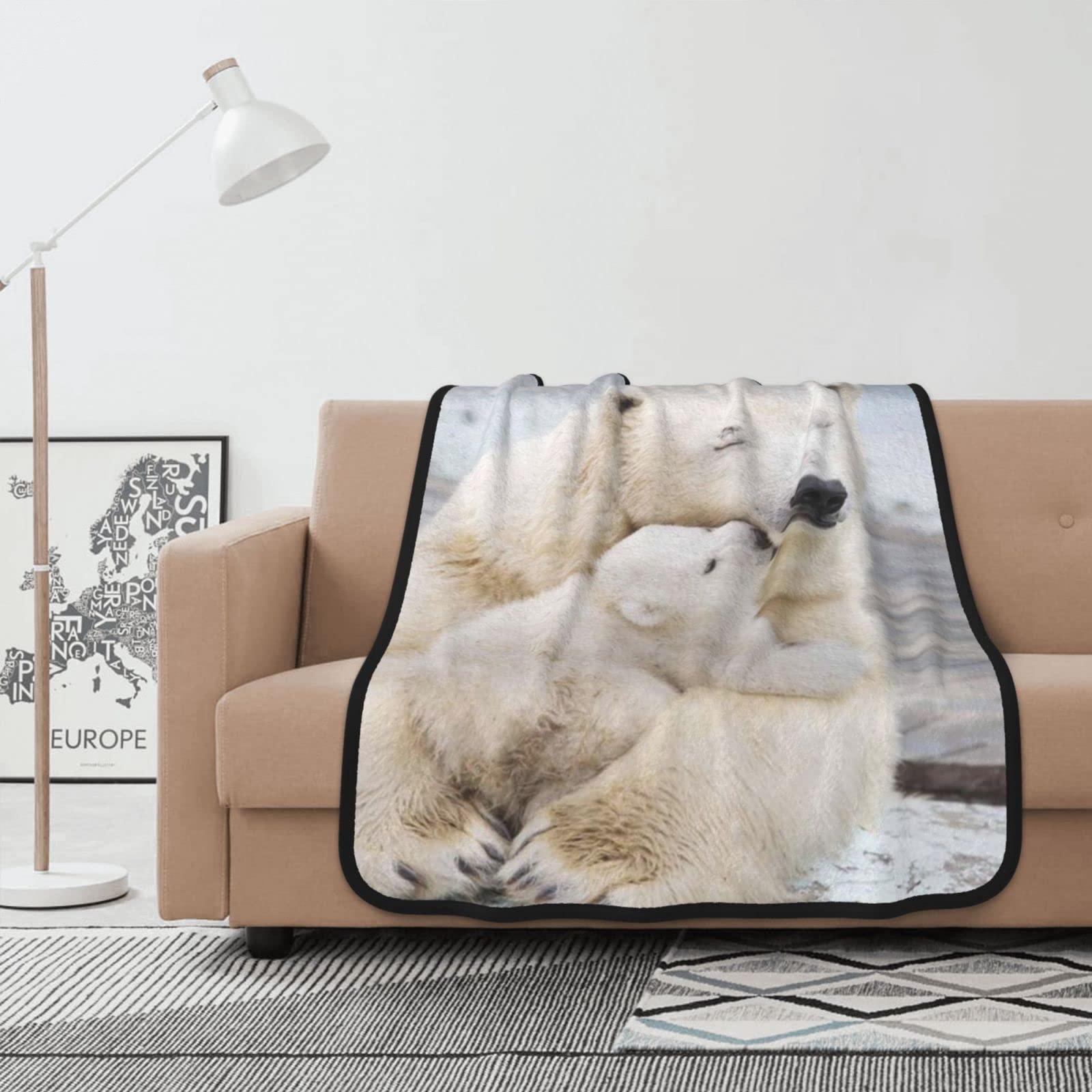 Couverture en flanelle double face motif ours polaire haut de gamme