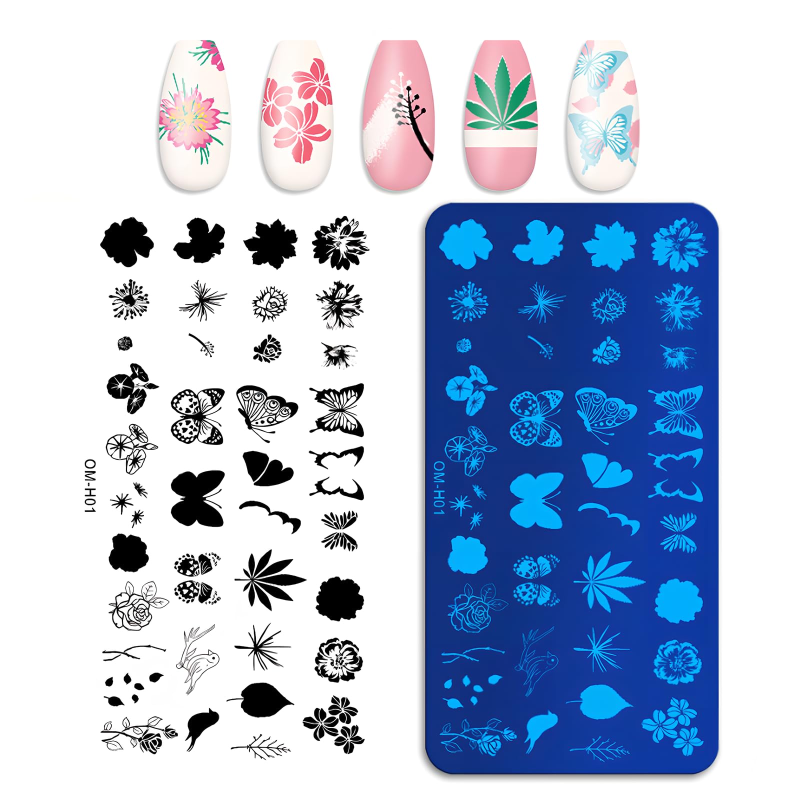 Kit de Estampación para Uñas 7 Piezas Nail Art Stamping Plates Estampador y Raspador
