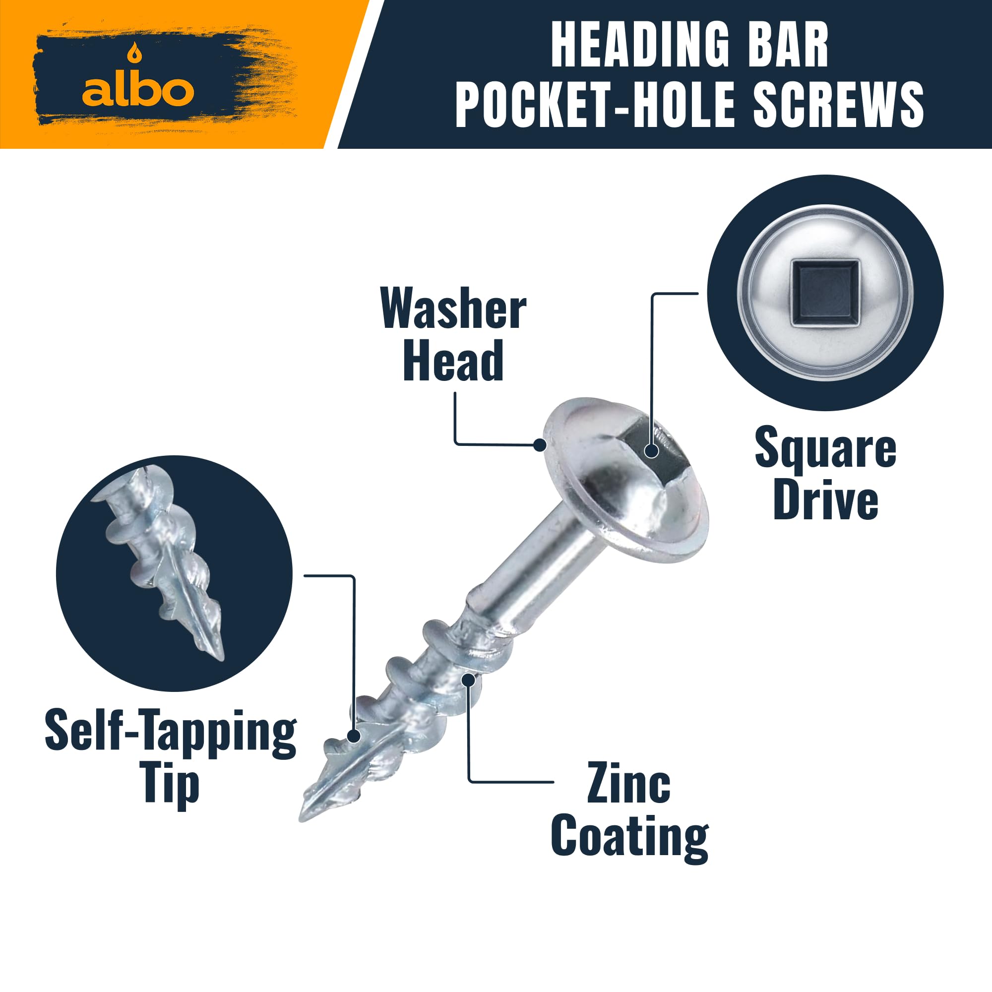 ALBO 500 viti con foro tascabile, in acciaio al carbonio resistente, zincate, con testa quadrata per legno, per falegnameria, armadi e progetti fai da te