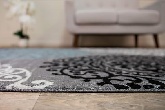 Rugshop Modern Floral Scroll Area Rug, Authentic Turkish-Made Non-Shedding Carpet Alfombras with Jute Backing for Dining Room, Living Room and Office, Gray, 2' x 3'