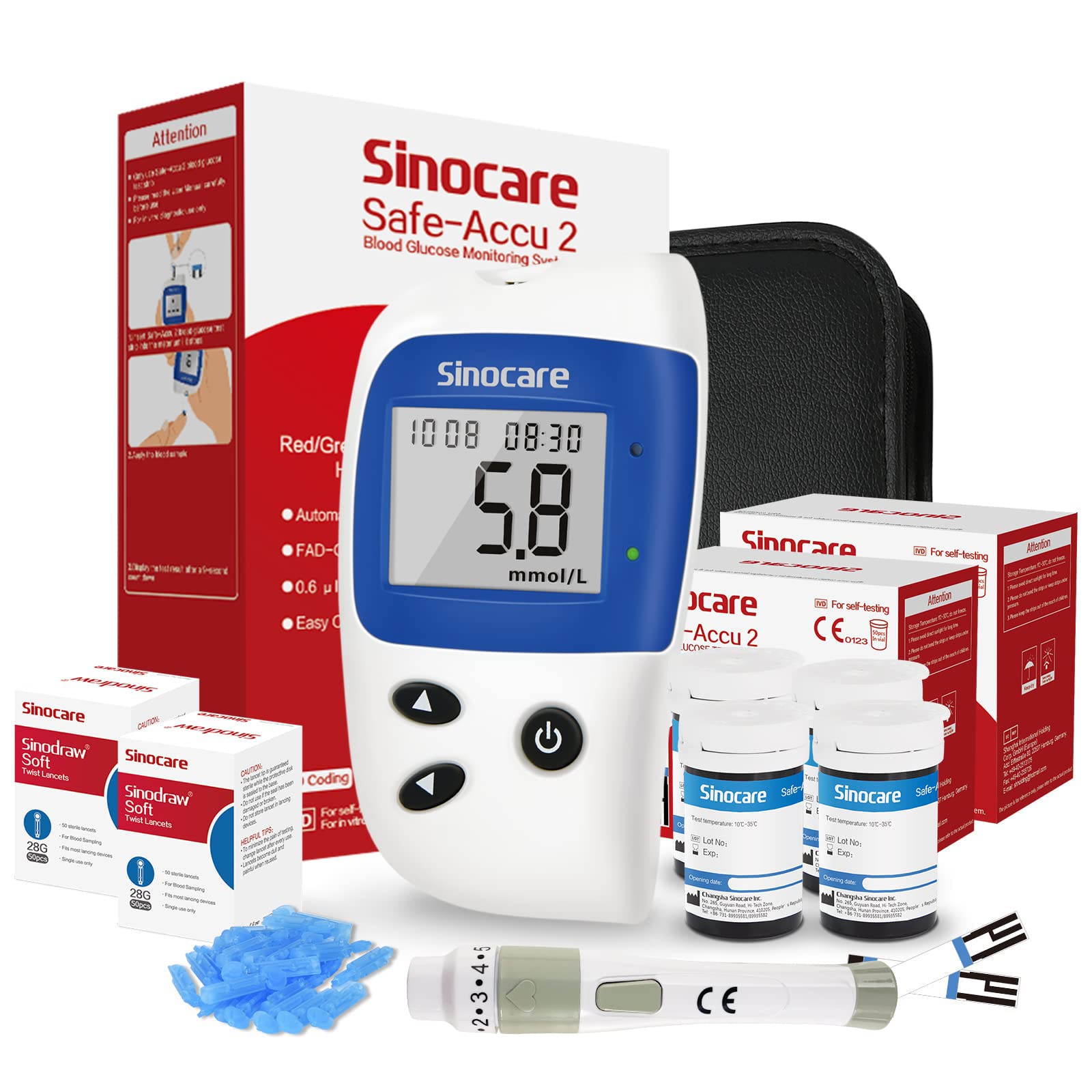 Buy sinocare Blood Sugar Monitor Test Kit Safe Accu2 /Blood Glucose