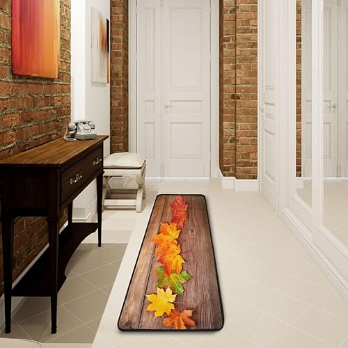 Miniatura 6 de Burbuja Maple Leaves on Wood Runner Rug 24x72 in, Washable Non Slip Area Rug with Rubber Backing, Floor Mat for Living Room Hallway Home Decor