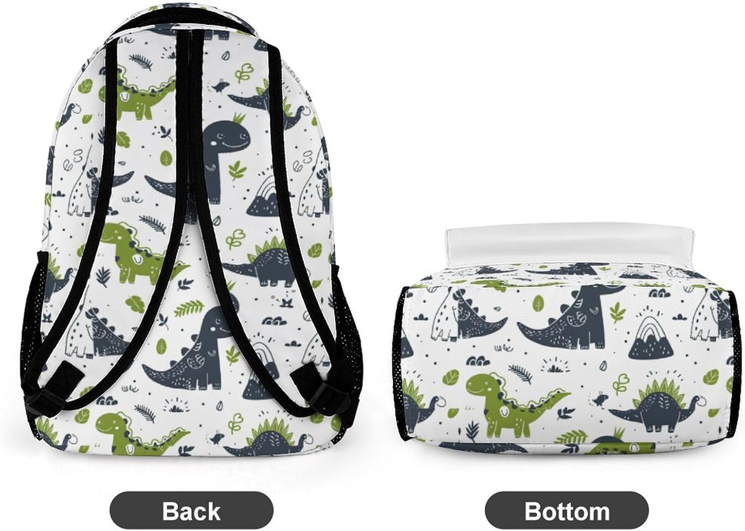 Personalized Dinosaur Backpack with Name, Custom Daypack Bags, Cute Green Dinosaur Pattern Print, 17', Casual