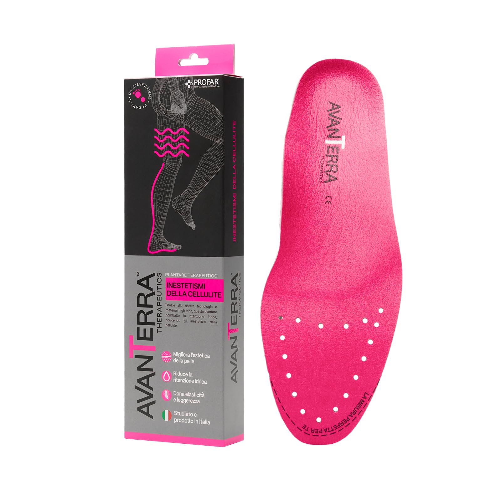 Avanterra Plantare Cellulite Long Rosa – Terapeutico Anticellulite Made in Italy con Drypod® Assorbi sudore, Effetto Pump, Riduce Ritenzione e Migliora l’Estetica della Pelle (37/38) | Soletta Specifica per la Circolazione, Contrasta Cellulite e Gonfiore,