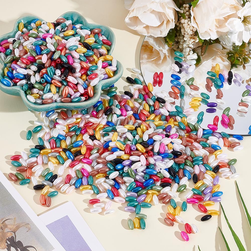 1400Pcs Imitation Pearl Beads Oat Rice Shape Spacer Pearls Small Colorful Craft Pearls Bead Oval Loose Pearl Beads for DIY Bracelet Necklace Earring Jewelry Making Hole: 1.6mm - Image 2