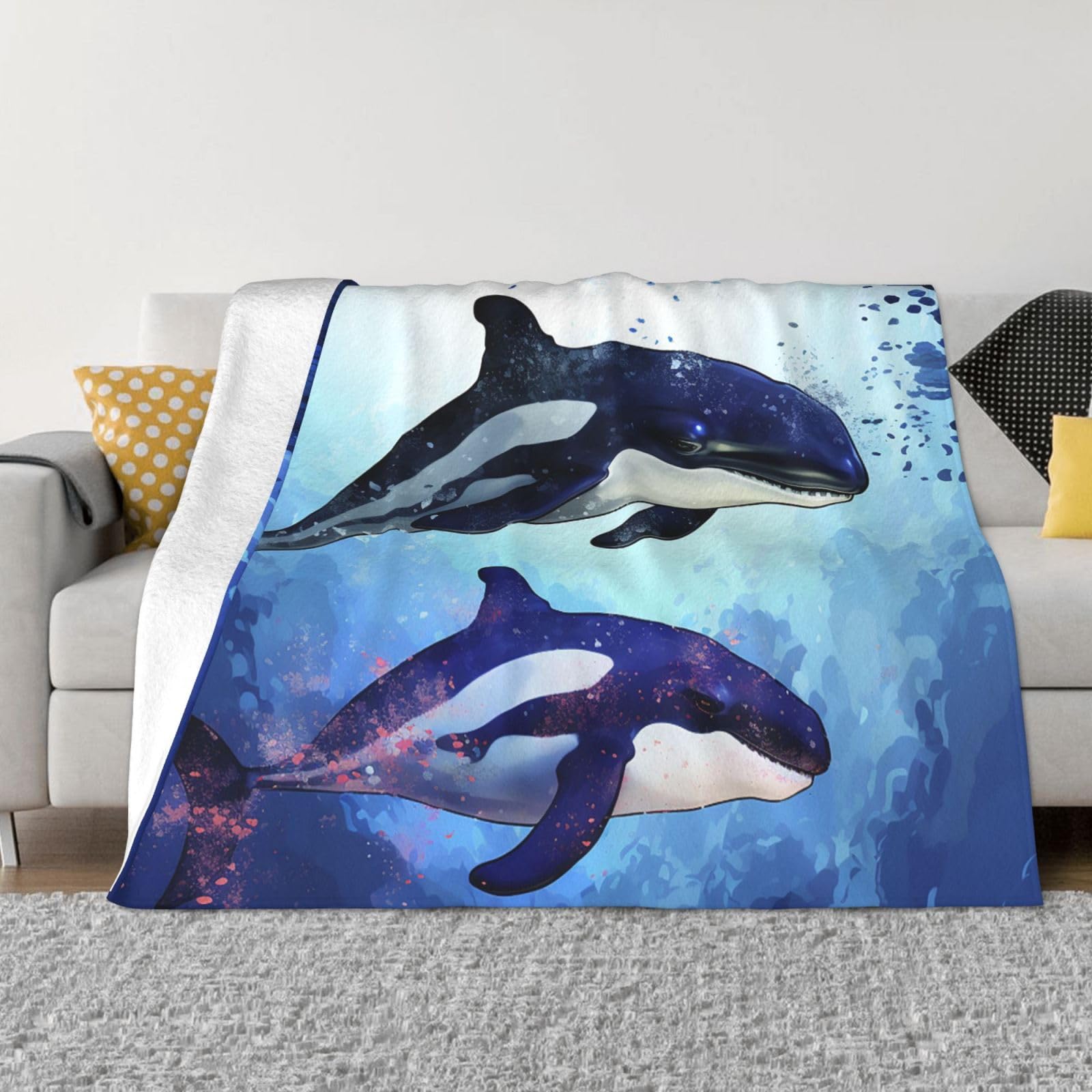 Fodpand Black Orca Killer Whale Flannel Blanket 80"X60" - Ultra-Soft Lightweight Throw Blanket For Bed, Sofa, And Couch - Luxury Air Conditioning Blankets - Cozy Warm Blankets For All Seasons