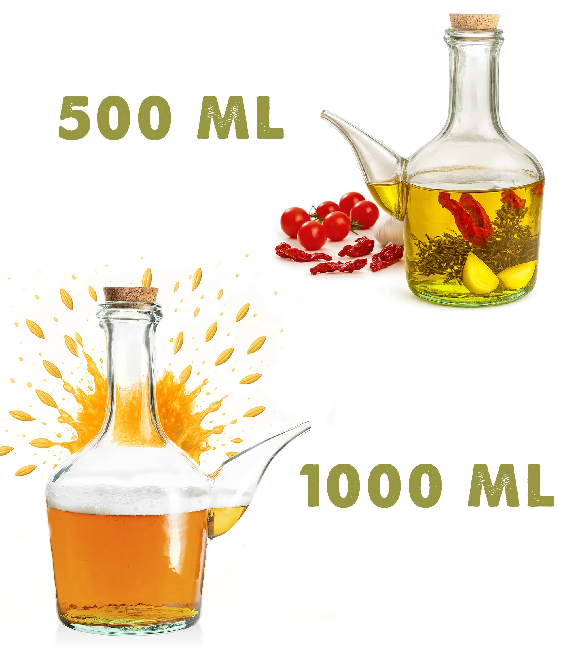 Barral de Vidrio Artesano. Porrón de Vino de Cristal 1000 ml. Aliñador aceite picante. Recipiente Cerveza Barral. Dispensador de aceite y cerveza 0,5l. Fabricado en España. Vidrio 100% Reciclado.